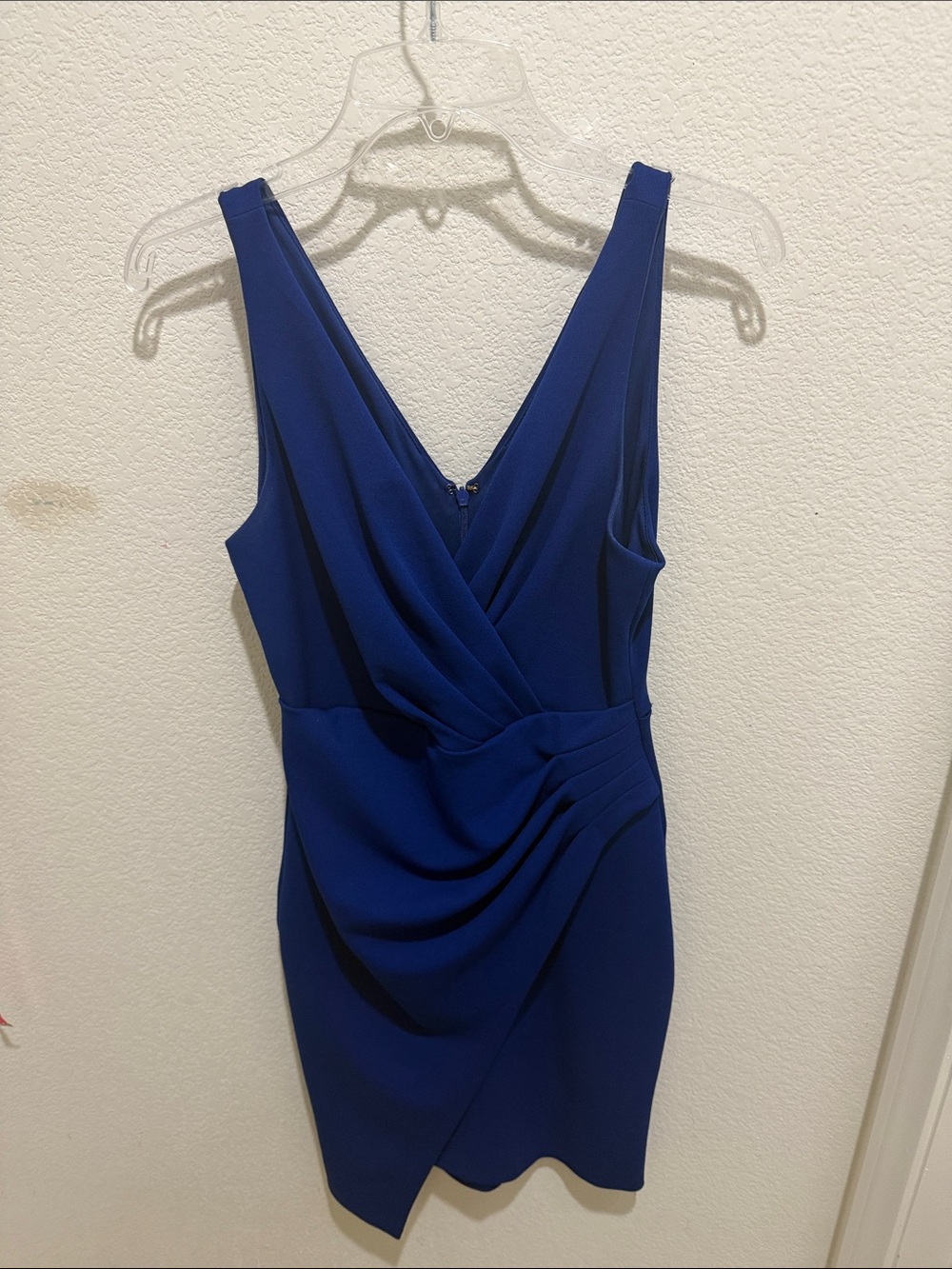 Guess Royal Blue V‑Neck Draped Mini Dress